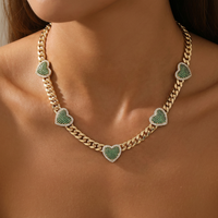 Collar de Cadena Cubana Gruesa con Colgante de Corazón de Circonita Cúbica Rosa para Mujer, Chapado en Oro de 14K, Ideal para Regalo