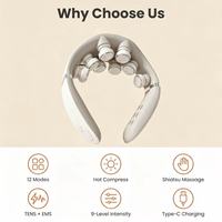 Masseur de cou 8D avec chaleur et compresse chaude, 12 modes de massage, 9 niveaux d'intensité pour soulager la douleur, rechargeable par USB, OEM pris en charge