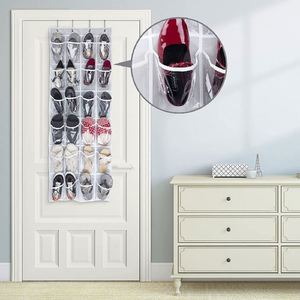 <b>Shoe</b> Pockets Simple Houseware PVC Over the Door & Wardrobe Hanging Organizer 4 Strong Metal <b>Hooks</b> Foldable Design - Product Image 5