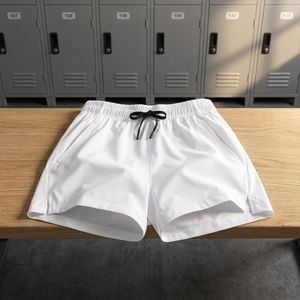 <b>Men</b> White Polyester Swim <b>Trunks</b> Quick Dry Regular Fit Drawstring Solid Color Woven Shorts - Product Image 2
