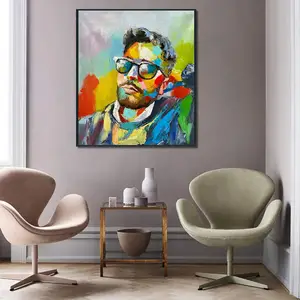 Originele Kunst Hoge Kwaliteit Handgeschilderde Moderne Man Stijl Figuur & Portret Olie Op Doek Met Beroemde Zonnebril Voor Huisdecoratie
