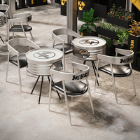 Meubles industriels et commerciaux en fer forgé argenté, design créatif de seau à huile, pour bar à café, restaurant, hôtel, table et chaise de salon