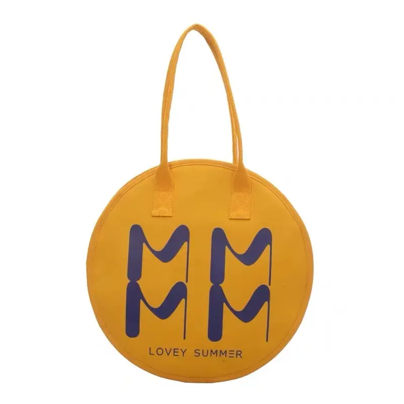 Yeni ürün kullanımlık moda pamuklu bez keten çantalar yuvarlak küçük sevimli alışveriş omuzdan askili çanta ile özel baskılı Logo