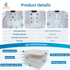 Aquaspring <span class=keywords><strong>Jacuzzi</strong></span> autoportant chauffant en acrylique isolé de 25 mm, 2,2 m, avec 3 pompes et 52 jets pour 5 personnes - Product Image 3