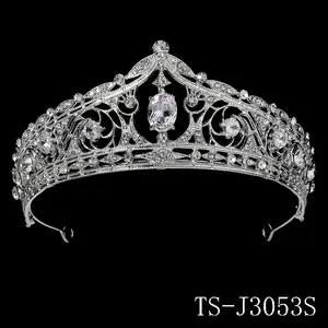 Toptan kadınlar İnci bayanlar parti yarışmasında Rhinestone kafa Tiara taç lüks gümüş prenses işık taç