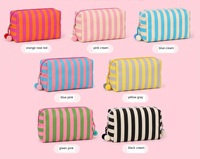 Nouvelle Trousse de Maquillage Classique en Toile Imprimée à Rayures avec Fermeture Éclair, Sac de Rangement Cosmétique Portable Résistant à l'Eau