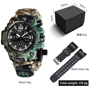 นาฬิกาข้อมืออิเล็กทรอนิกส์สำหรับผู้ชาย แสดงเวลาสองระบบ กันน้ำ ดีไซน์แบบทหาร แสดงผลแบบอนาล็อกและดิจิตอล พร้อมฟังก์ชั่นจับเวลา ตัวเรือนเรซิ่นหรูหรา เหมาะสำหรับกิจกรรมเอาชีวิตรอดกลางแจ้ง - Product Image 4