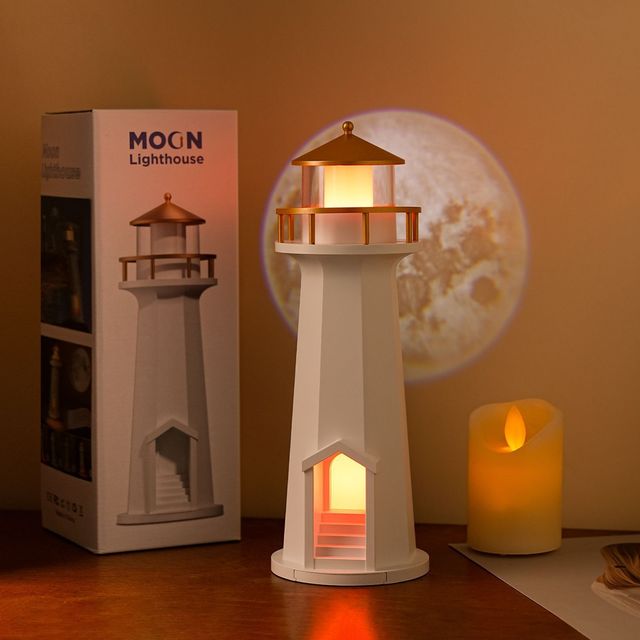 BHM Lighthouse Moonlight Projection ABS Lamp Eco-Friendly Minimalist Geometric Pattern Ambient Night Light Bluetooth Speaker