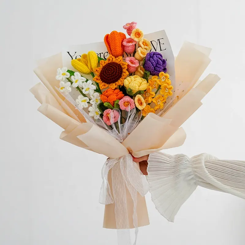 Kleurrijke Wolbloemen Gehaakt Boeket Rose Tulpen Bloemboeket Geschenken Voor Moeders Dag Vrouwen Meisje Gehaakte Bloemen Boeket