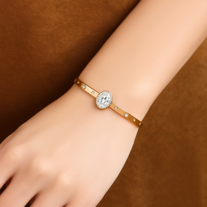Fashion Bangle 316L Stainless Steel PVD Gold Plating Oval <b>Crystal</b> Center Stone Women's Jewelry <b>Bracelet</b> - Product Image 3