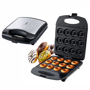 Máquina para hacer donas, máquina eléctrica para hacer donas de 12 orificios, para panadería casera, máquina para hacer aperitivos para el desayuno, color negro - Product Image 1