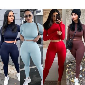 Winter Fitness 2 Set da due pezzi abbigliamento da salotto da donna manica lunga Crop Top + Leggings tuta aderente abiti da donna Jogging Femme - Product Image 1