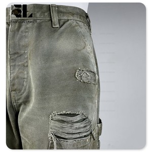 Larsur tùy chỉnh nhà máy đau khổ rửa nặng vịt Vải đôi đầu gối thợ mộc quần chắp vá chiến thuật làm việc hàng hóa bùng quần - Product Image 4