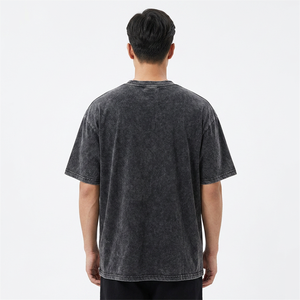 เสื้อยืดโอเวอร์ไซส์สีดำสำหรับผู้ชาย แขนปกติ สไตล์สตรีท ผ้าฝ้าย 100% คอโอเวอร์ไซส์ - Product Image 2