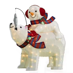 Sculpture lumineuse LED 3D de Père Noël, Bonhomme de neige et Ours, 31 pouces, 100 LED, en fer et tissu transparent, pour décoration de jardin extérieure de Noël, <span class=keywords><strong>à</strong></span> brancher - Product Image 1