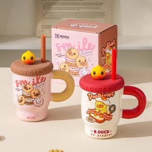 Zuo Mu Duck <b>Mug</b> <b>Ceramic</b> Cup With <b>Lid</b> And Straw Leak Proof Travel Coffee <b>Mug</b> For Gift Spring 2025 - Product Image 3