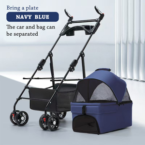 <span class=keywords><strong>Poussette</strong></span> pliable 2-en-1 de type voiture pour animaux de compagnie, grande taille, en lin, pour chats et chiens - Utilisation extérieure - Product Image 4