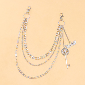 สร้อยโซ่คล้องกางเกงหลายชั้น ดีไซน์เก๋ไก๋ ประดับปีก หัวใจ กุญแจ ดอกไม้ ทำจากโลหะผสมสังกะสี สไตล์ฮิปฮอป สำหรับผู้หญิงและผู้ชาย - Product Image 3