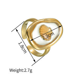 Haomi bohemio verano océano estilo inmortal flor estrella de mar Shell abierto lindo patrón transparente Acero inoxidable anillo de oro - Product Image 5
