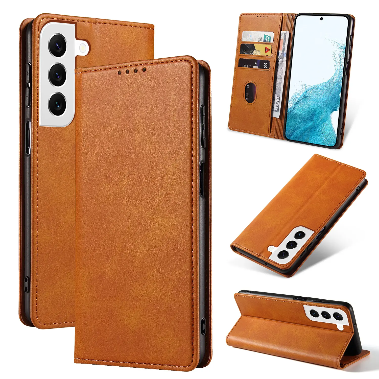 Premium PU Leather Flip Phone Cover for Samsung Galaxy S23 S24 Ultra Plus A14 A15 A34 A54 A05 A05S Card Holder Wallet Case