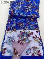Tissu en voile brodé de perles avec paillettes, dentelle brodée perlée, tissu en maille élastique 100% polyester pour filles
