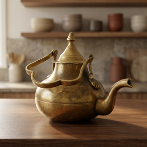 Bouilloire à thé vintage en laiton avec couvercle et poignée, pot à eau en métal, objet décoratif de cuisine - Product Image 3