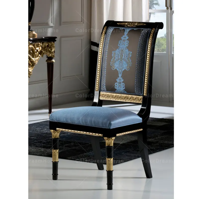 Commercio all'ingrosso di lusso sedia da ufficio classico blu di legno schienale alto sedia da pranzo