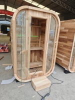Sauna de Vapor Individual para Exteriores con Puerta de Vidrio Completa, Sauna de Madera Sólida para Jardín con Calentador Eléctrico