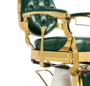 Sillón de Barbería Hidráulico Vintage de Lujo, en Cuero Verde Oscuro, con Estructura Metálica Dorada Electrochapada, Reclinable, para Salón - Product Image 5