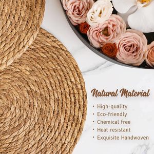 Rectangular Rustic Rattan Woven Placemats Set Boho Farmhouse Dining Table Decor Storage Baskets Style - Product Image 5
