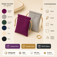 Kantong Penyimpanan Perhiasan Suede dengan Tali Serut, Cetak Logo Custom, Kemasan Mewah untuk Jam Tangan, Perhiasan, Kalung