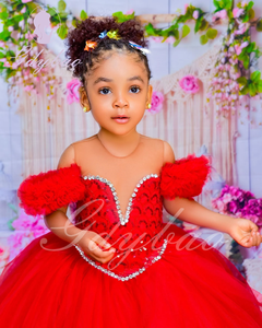 Tüll-Blumenmädchenkleid für Hochzeiten mit Perlen, Rüschen und Applikationen, Prinzessinnenkleid für Kindergeburtstage und Erstkommunion - Product Image 3