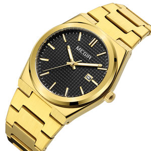Montre à quartz MEGIR 1086 pour homme, acier doré, bracelet, date, semaine, heure, design irrégulier, montre de sport de luxe, cadeau pour homme - Product Image 3
