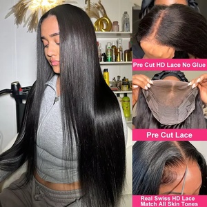 Perruque en cheveux humains vierges brésiliens, prédécoupée, pré-décolorée, sans colle, avec dentelle HD transparente, frontale, à ondulations profondes et bouclées - Product Image 5