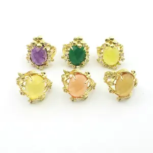 CH-JDR0041 Lively summer stone adjustable rings,colorful cz open ring jewelry,new arrival stone/zircon flower rings wholesale