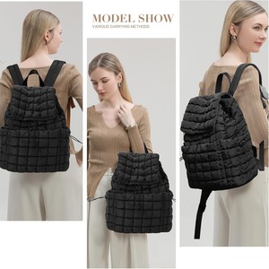 Women's Lightweight Quilted <b>Backpack</b> <b>Large</b> Capacity Travel <b>Backpack</b> With Zippered Pockets Detachable Straps Black Winter 2023 - Product Image 1