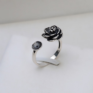 Bague ouverte en argent S925 pour femme avec support de bijoux en perles DIY réglable, 19 motifs de petites fleurs - Product Image 2