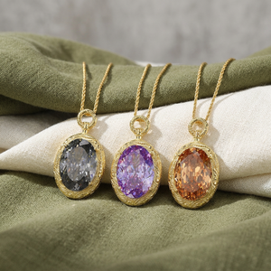 9 Vintage Style jewelry bulk Copper Gold Plated brushed Designer 18*25Oval Cut Purple Cubic Zirconia Pendant necklace for Women - Product Image 2