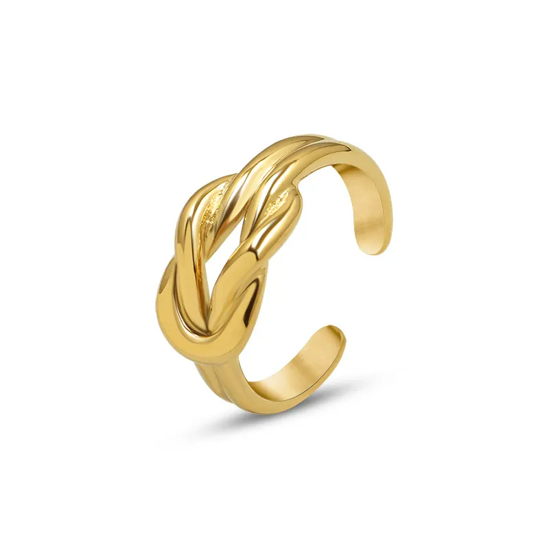 Stainless Steel 18K Gold Plated Personalized Promise Ring Friendship Open Double Love Knot Ring For Women