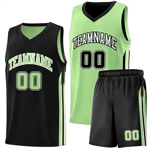 Custom Basketball Jersey Set Black Green V-Neck Sleeveless Mesh Moisture Wicking Polyester Adult Unisex Team Name Sublimation - Product Image 1