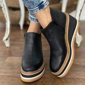 <span class=keywords><strong>Bottines</strong></span> tendance pour femmes, <span class=keywords><strong>bottines</strong></span> à talons hauts et épais pour l'hiver, <span class=keywords><strong>bottines</strong></span> à enfiler en PU synthétique confortables, bout rond, plateforme antidérapante - Product Image 1