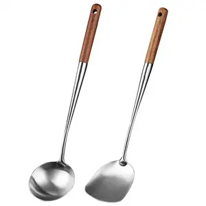 Ustensiles de cuisine Wok Spatule Fer et Louche Ensemble d'Outils Spatule pour la Cuisson en Acier Inoxydable Accessoires de Cuisine Essentiels