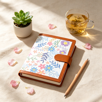 Carnet A5 en cuir PU à imprimé floral, boucle ovale, 100 g/m², 100 feuilles lignées, 5 designs, papeterie, vente en gros