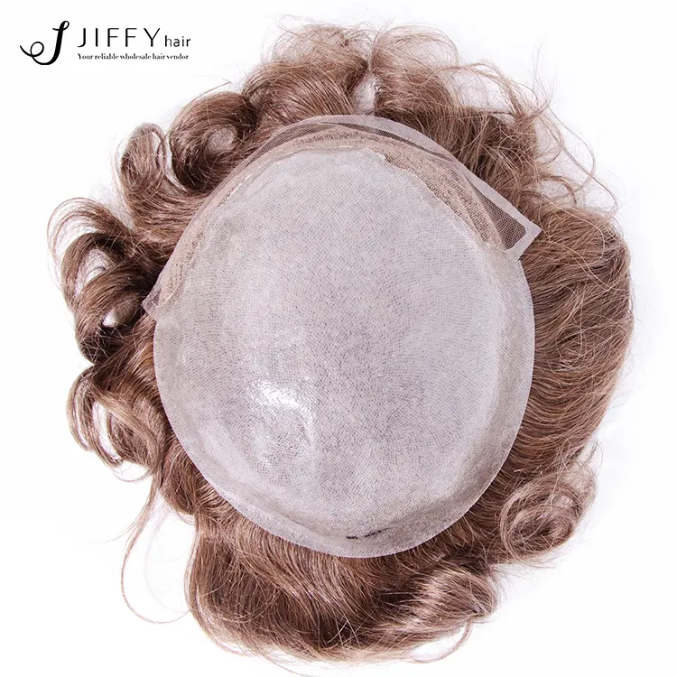 JIffyhair ผมอินเดียขนาดกลาง8 "* 10" ผิวบาง0.08มม. พร้อม1 "วิกผมระบบไบโอไบโอมีลูกไม้ฝรั่งเศส