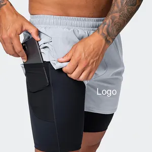 Short élastique court de sport pour hommes, avec poches latérales, séchage rapide, 2 couches, accessoire d'athlétisme, de sport, offre spéciale,