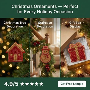 Ornement <span class=keywords><strong>de</strong></span> Noël perlé doré, bonhomme <span class=keywords><strong>de</strong></span> neige en feutre rouge, design boîte cadeau cabane, vente en gros personnalisée, décoration d'arbre <span class=keywords><strong>de</strong></span> Noël faite à la <span class=keywords><strong>main</strong></span> - Product Image 6
