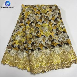 Sinya Tissu <span class=keywords><strong>Pagne</strong></span> Africain Ankara de Haute Qualité Brodé Hollandais Motif Cire <span class=keywords><strong>avec</strong></span> <span class=keywords><strong>Dentelle</strong></span> Cordon Guipure pour Sacs et Housses - Product Image 5