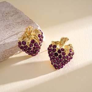 High quality Strawberry Fruit <b>earrings</b> Rhinestones <b>Stud</b> <b>Earrings</b> Alloy Gold <b>Stud</b> <b>Earrings</b> Jewelry - Product Image 6