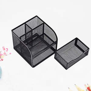 Porte-stylos en métal à quatre compartiments Pin Cai, boîte de rangement noire, organisateur de bureau pour les étudiants et le bureau - Product Image 4