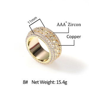 Bague cubaine rotative en zircon micro-incrusté de hip-hop transfrontalier bague hipster de personnalité de mode de galvanoplastie en or véritable - Product Image 6